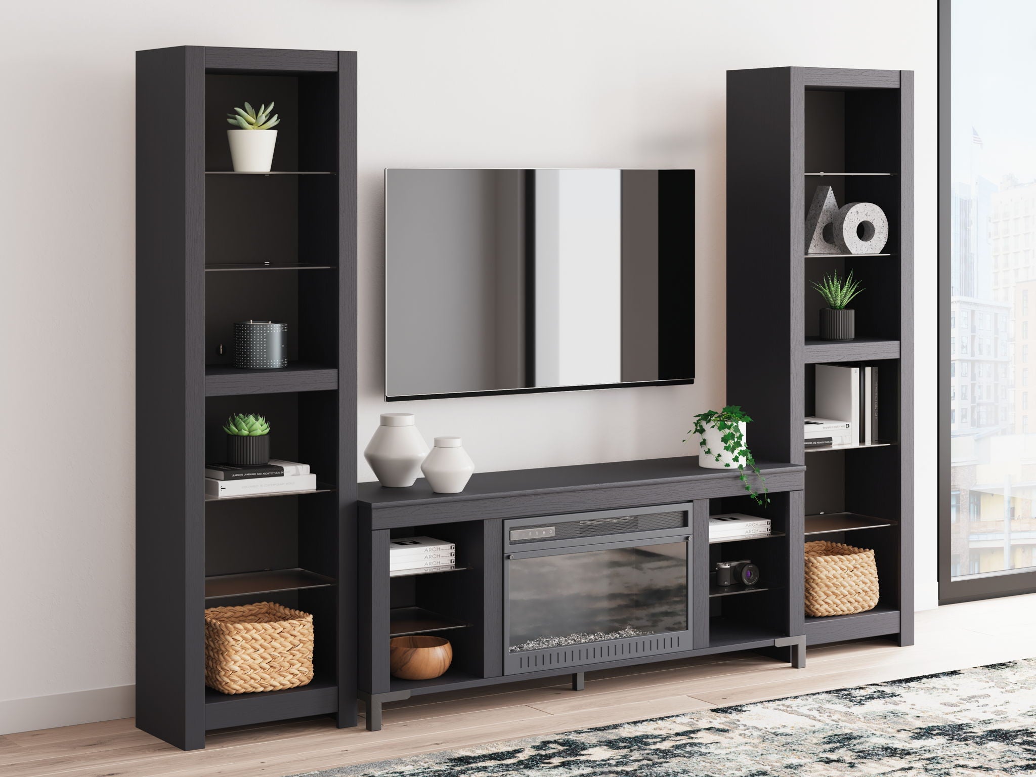 Cayberry - Black - 3-Piece Entertainment Center With Electric Fireplace - Urban Living Furniture (Los Angeles, CA)