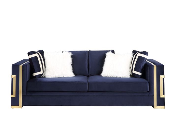 Virrux - Sofa With 6 Pillows - Blue Velvet & Gold - Urban Living Furniture (Los Angeles, CA)