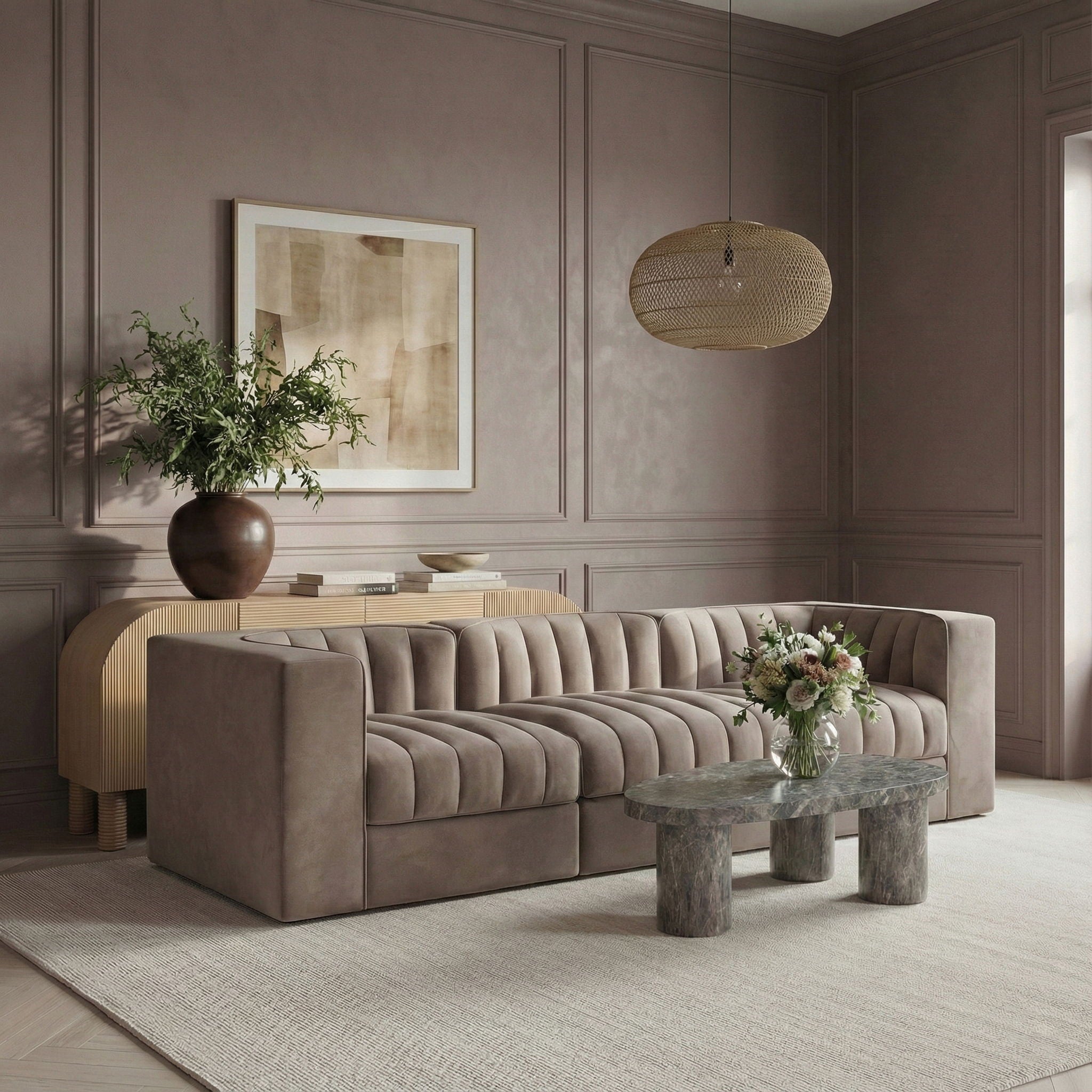 Rummi - Velvet Performance Fabric Upholstered 3 Piece Modular Sofa - Urban Living Furniture (Los Angeles, CA)