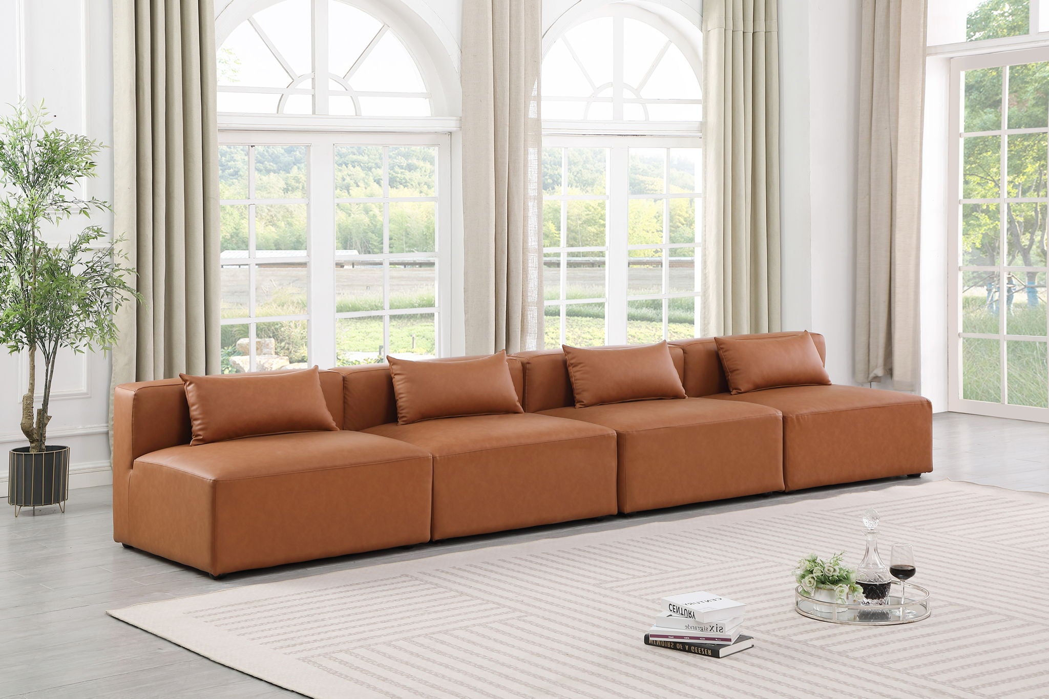 Cube - Modular 4 Piece Armless Sofa - Cognac - Urban Living Furniture (Los Angeles, CA)