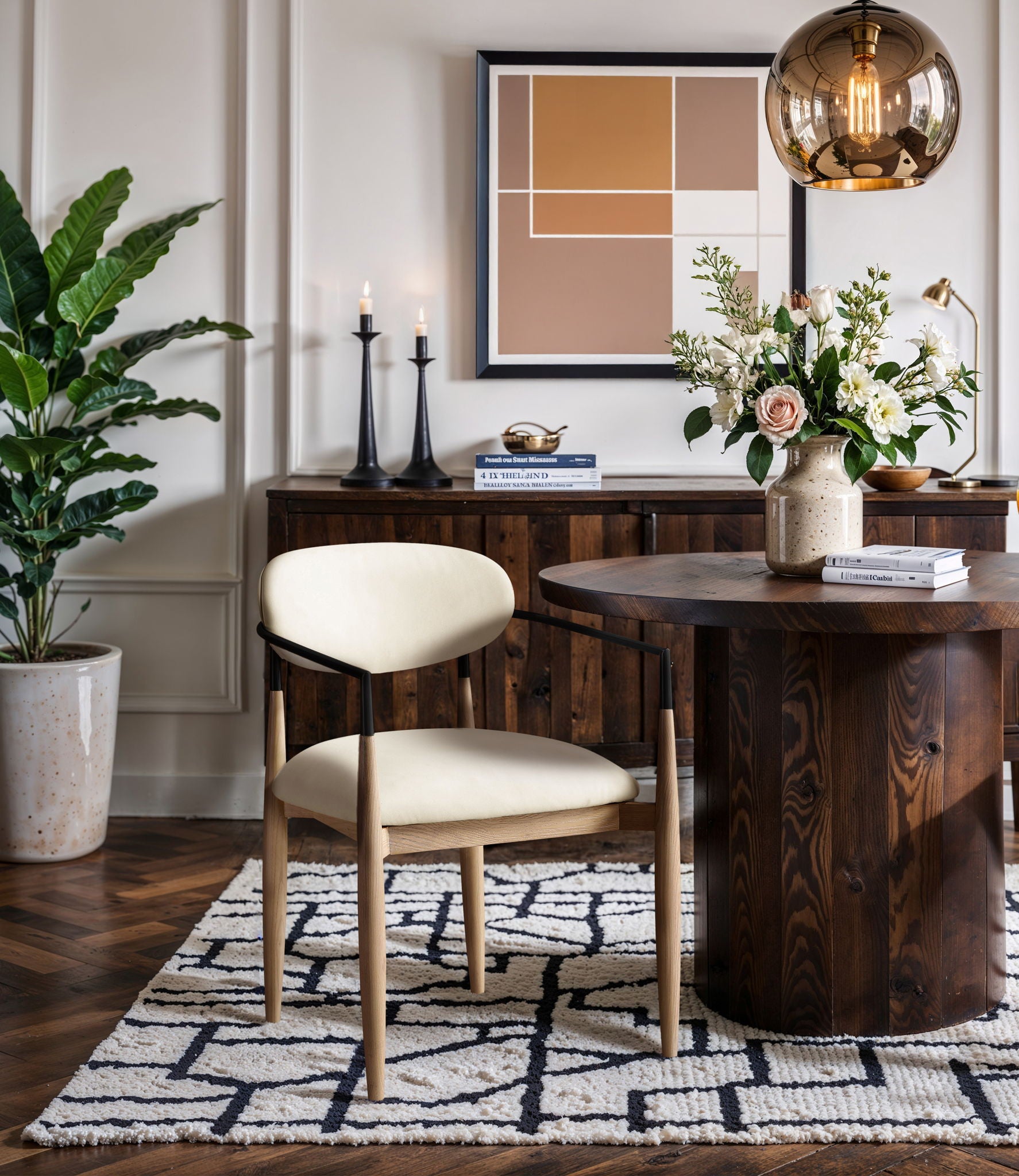 Riccio - Faux Leather Dining Arm Chair (Set of 2) - Natural Frame - Urban Living Furniture (Los Angeles, CA)