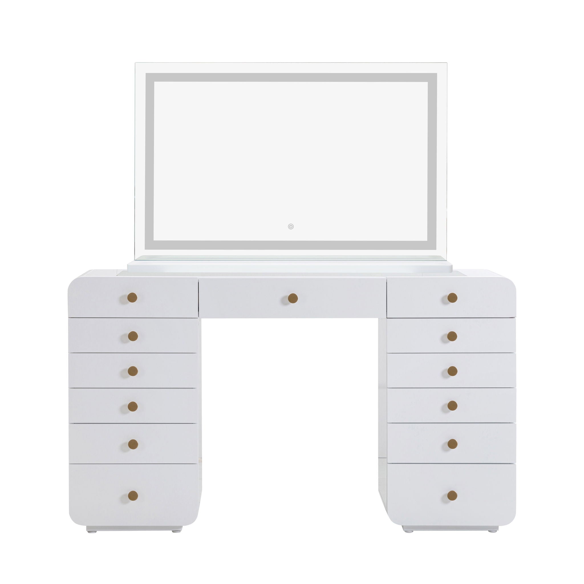 Hollywood - Desk with Jumbo LED Panel Vanity Mirror - White