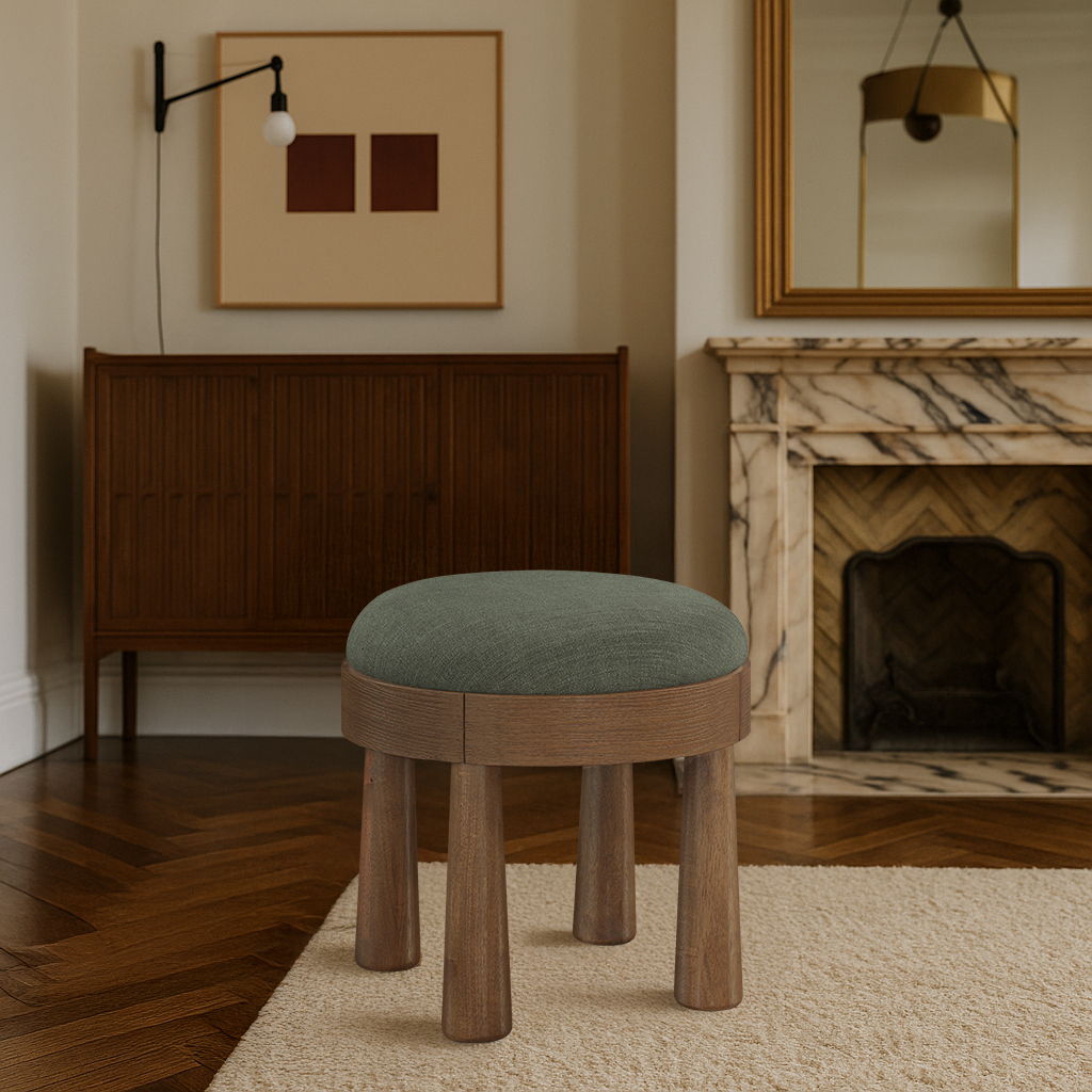 Larea - Linen Textured Fabric Upholstered Ottoman - Walnut Base - Urban Living Furniture (Los Angeles, CA)