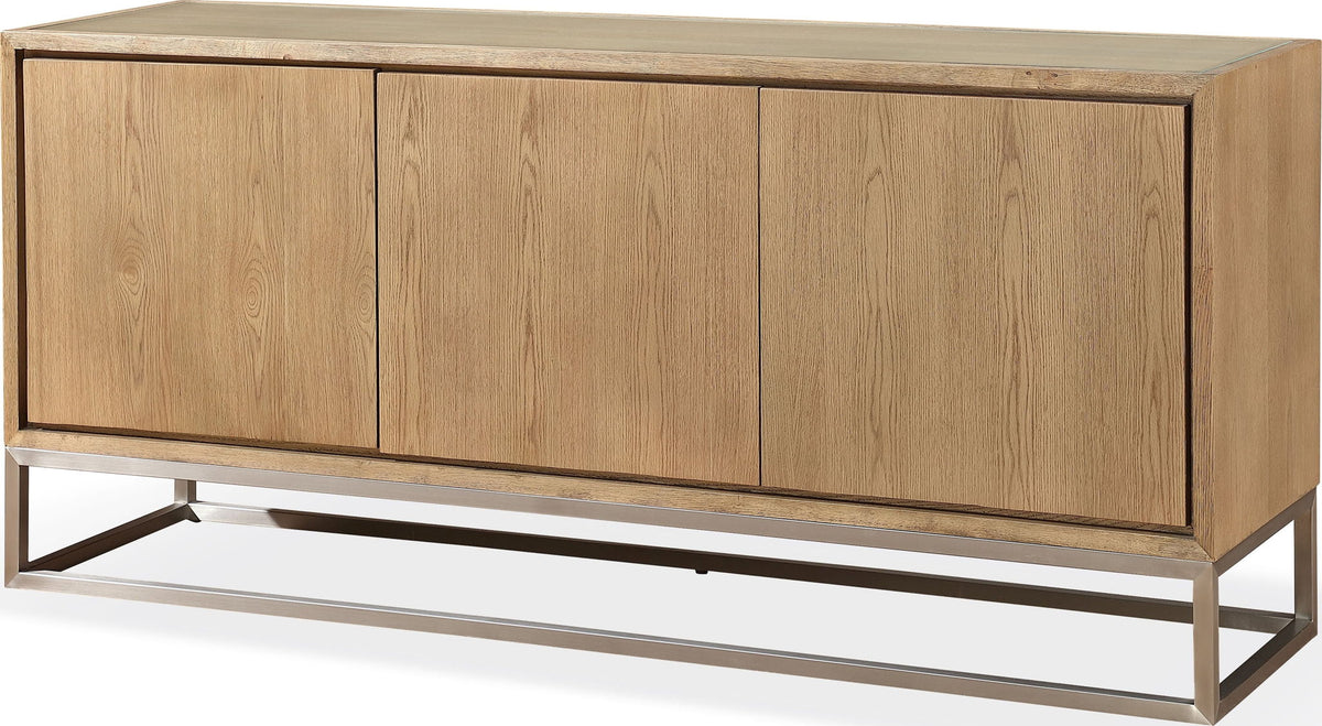 One - Modern Coastal Metal Base Sideboard - White Oak And Brushed Stainless Steel
