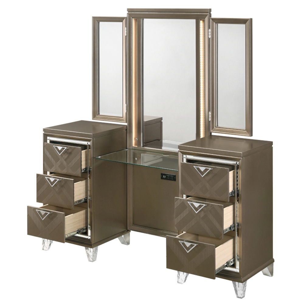 Skylar - Vanity Desk & Mirror - Dark Champagne - Urban Living Furniture (Los Angeles, CA)