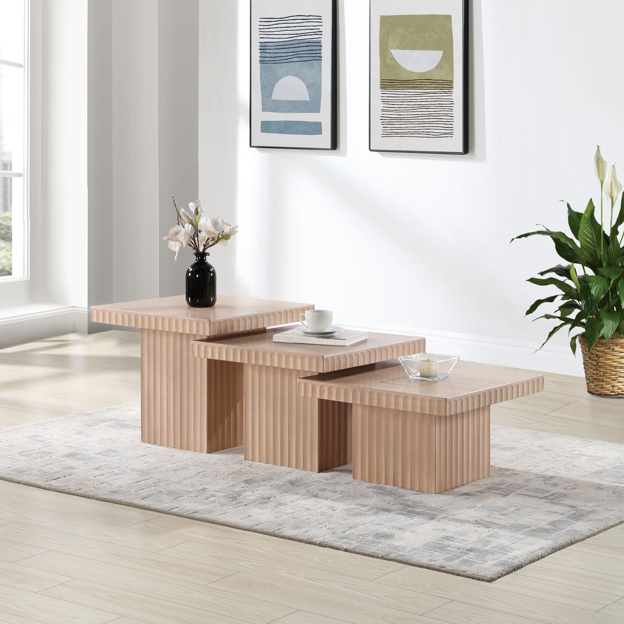 Spencer - Oak Veneer 3 Piece Coffee Tabl - Urban Living Furniture (Los Angeles, CA)