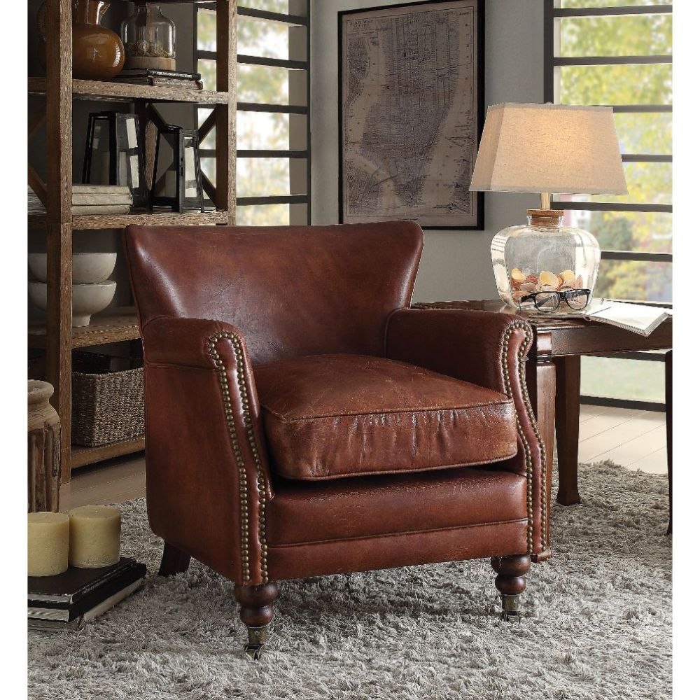 Leeds - Accent Chair - Vintage Dark Brown Top Grain Leather - Urban Living Furniture (Los Angeles, CA)