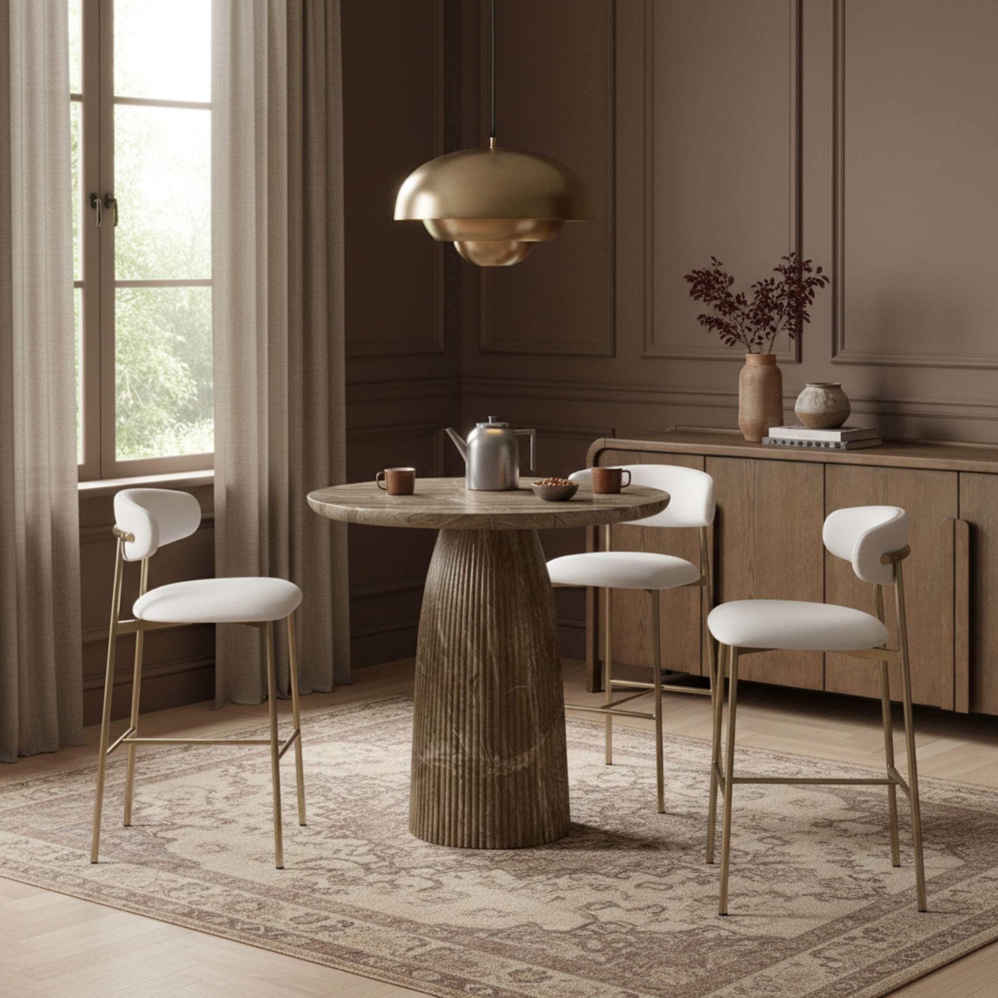 Lupita - Vegan Leather Upholstered Bar Stool With Brushed Gold Frame (Set of 2)