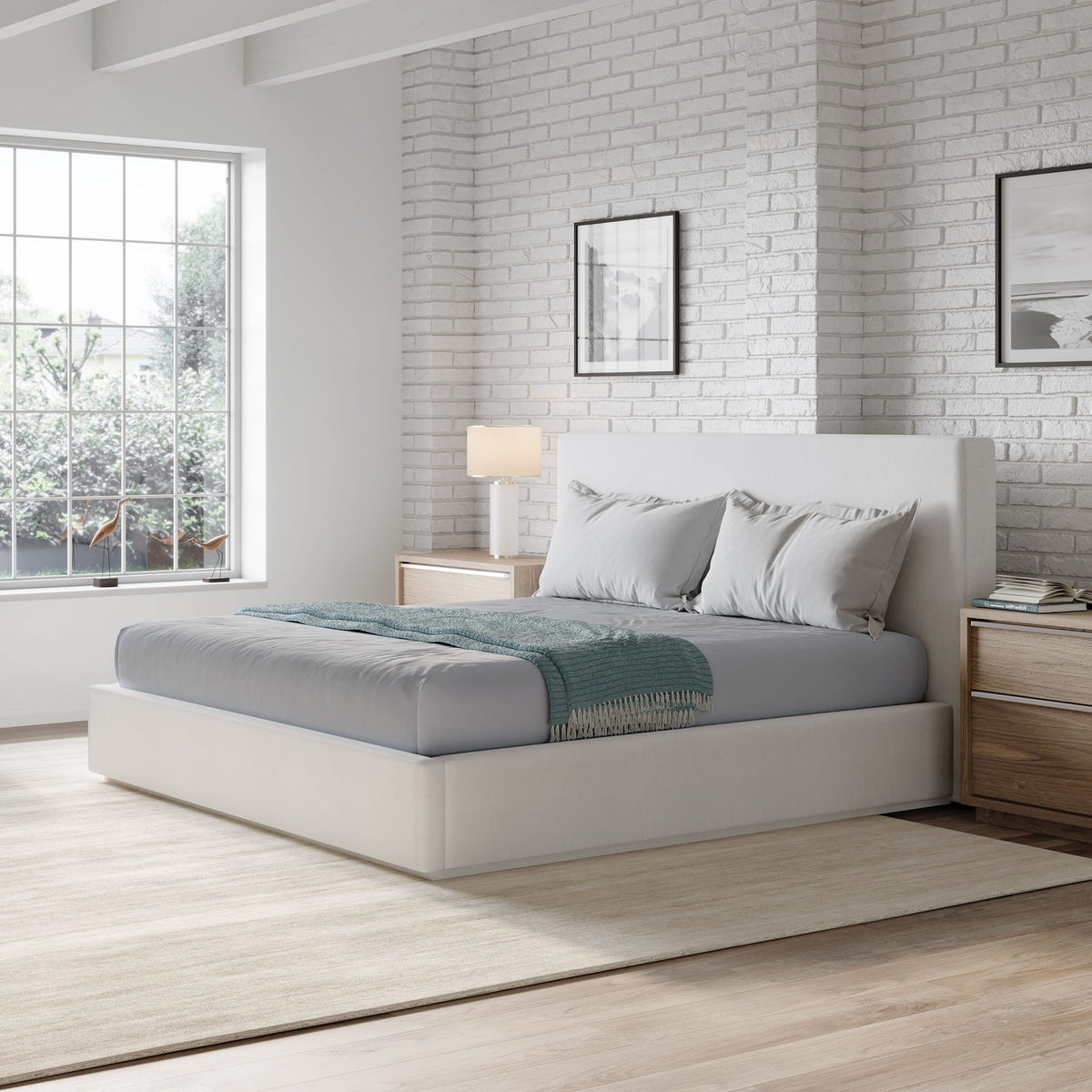 One - Queen Upholstered Platform Bed - Pearl