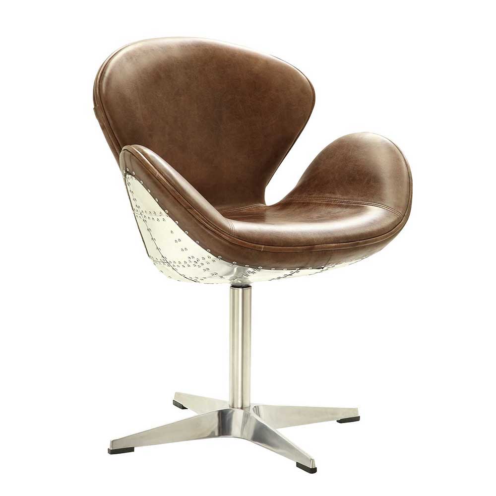 Brancaster - Accent Chair With Swivel - Retro Brown Top Grain Leather & Aluminum - Urban Living Furniture (Los Angeles, CA)