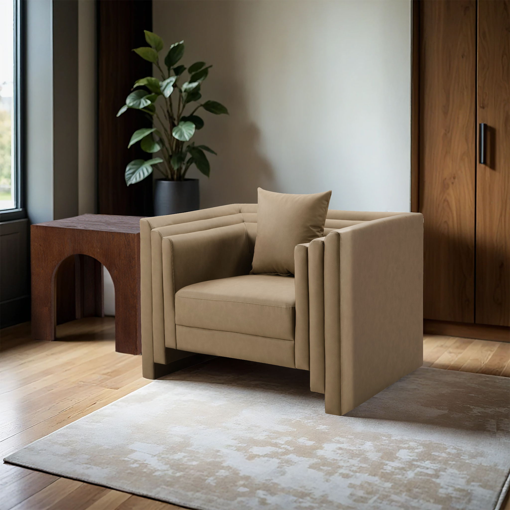 Everett - Vegan Leather Upholstered Chair - Tan - Urban Living Furniture (Los Angeles, CA)