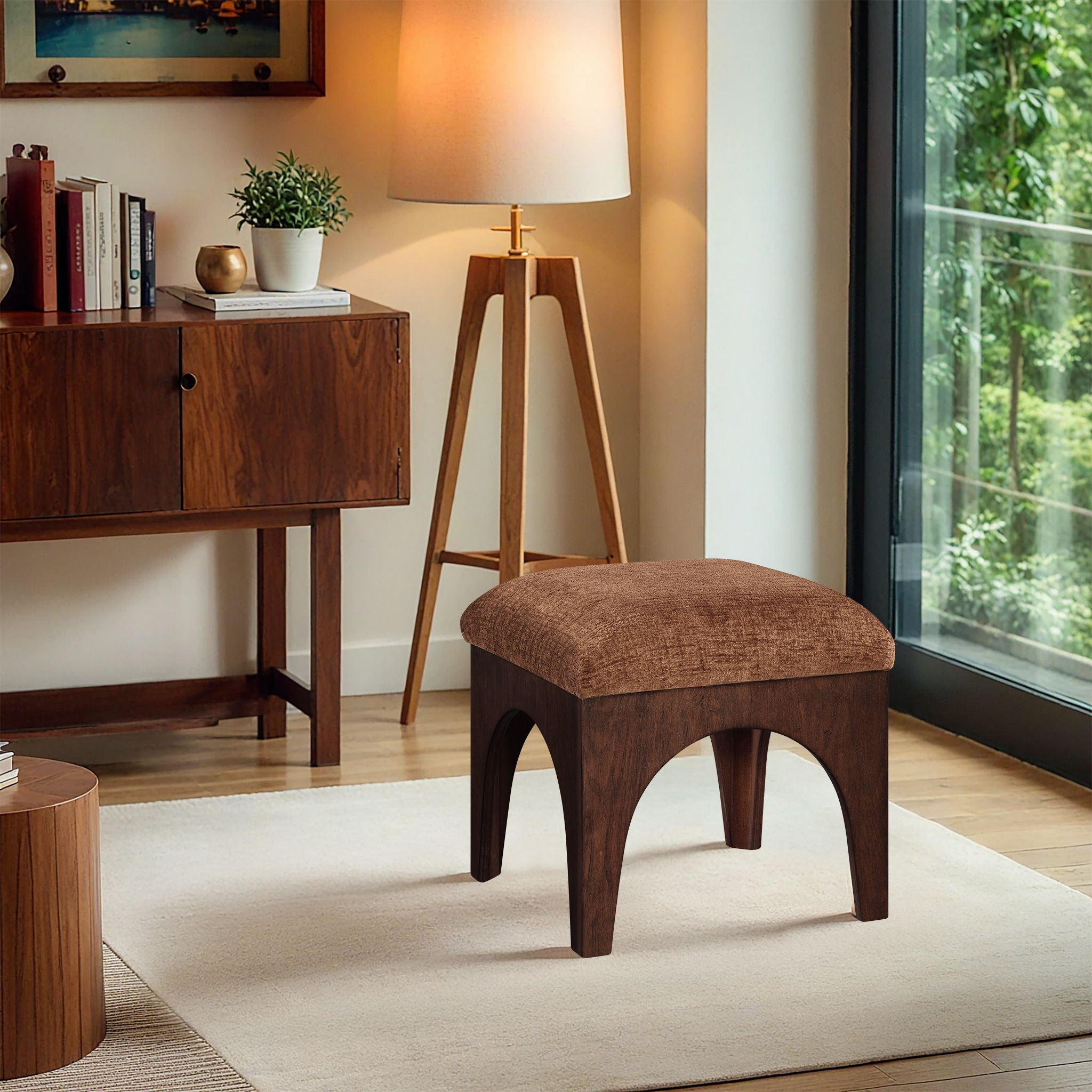 Lawson - Chenille Fabric Upholstered Ottoman - Walnut Base