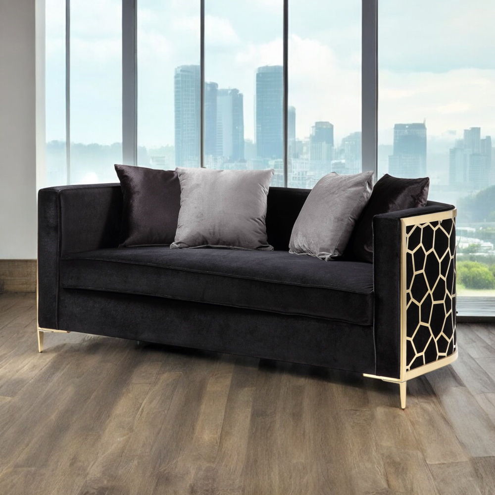 Fergal - Loveseat With 4 Pillows - Black Velvet & Gold - Urban Living Furniture (Los Angeles, CA)