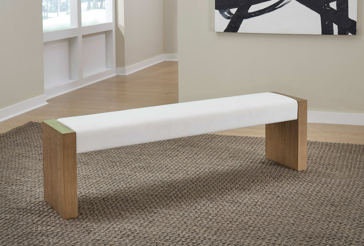 One - Modern Coastal Slab Leg Upholstered Dining Bench - White Oak And White Pearl