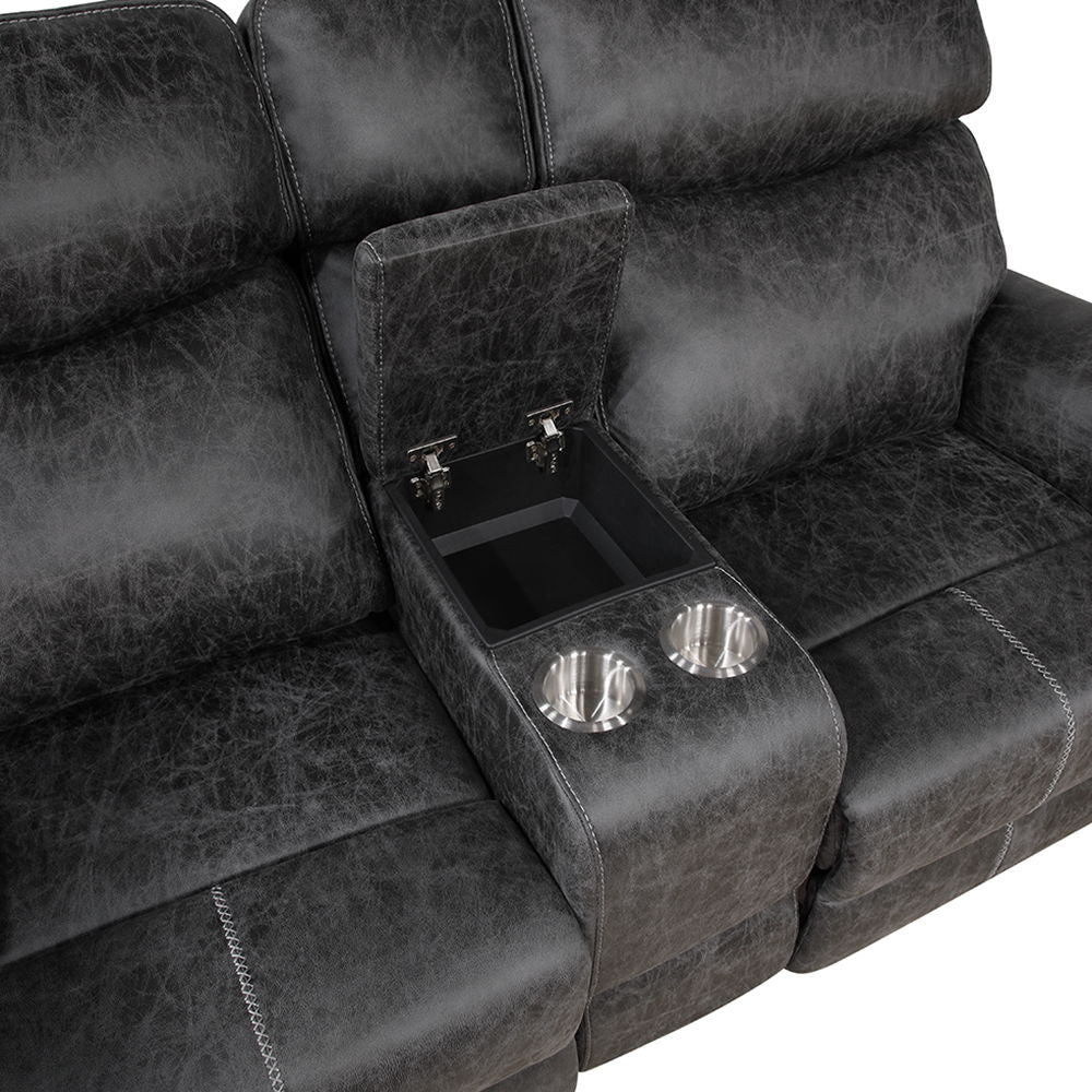 Hirah - Motion Loveseat With Console & USB Port - Dark Gray Polish Microfiber - Urban Living Furniture (Los Angeles, CA)