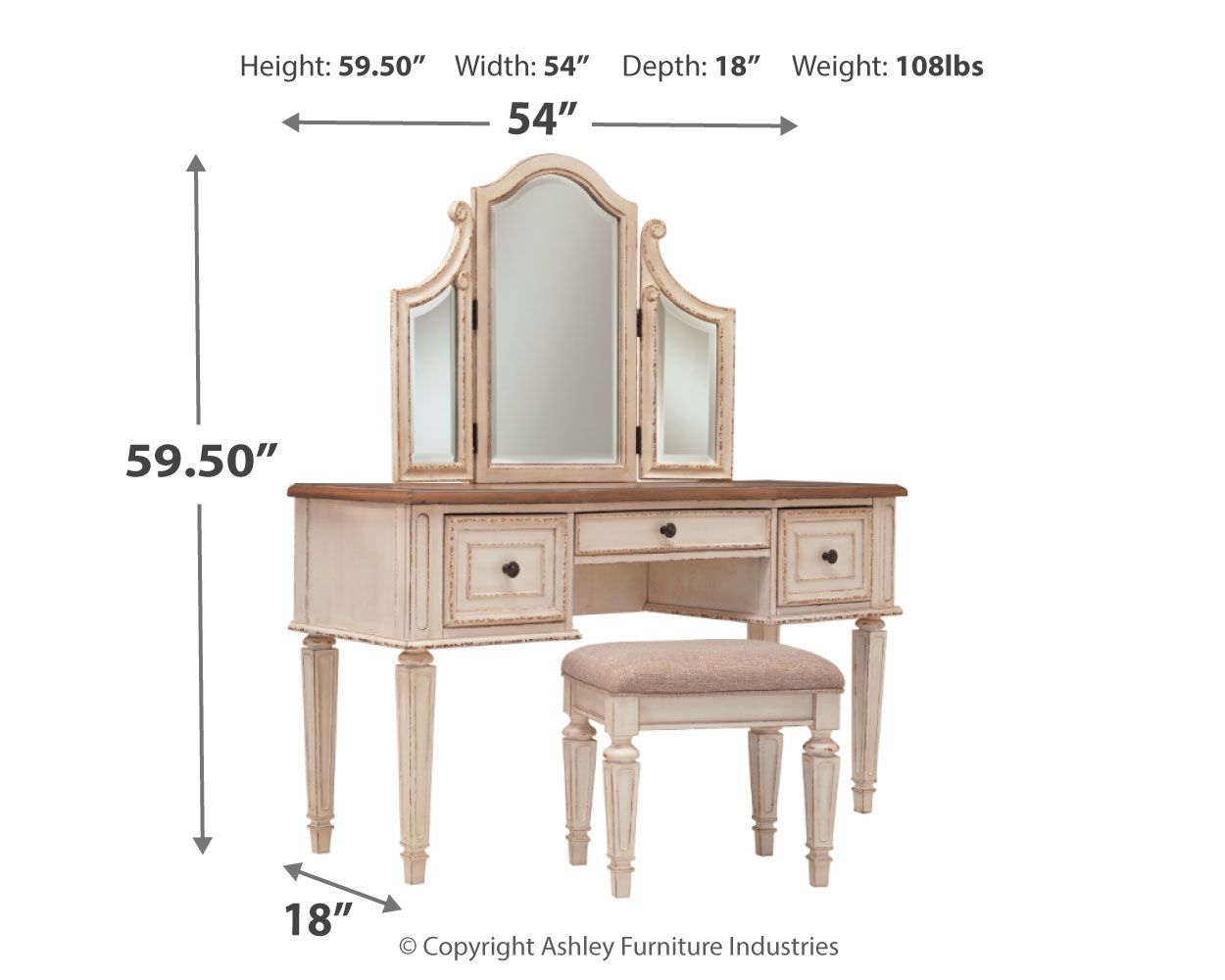 Realyn - White / Brown / Beige - Vanity/Mirror/Stool (Set of 3) - Urban Living Furniture (Los Angeles, CA)