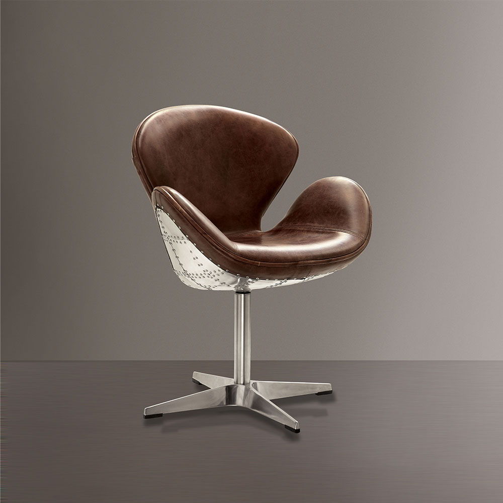 Brancaster - Accent Chair With Swivel - Retro Brown Top Grain Leather & Aluminum - Urban Living Furniture (Los Angeles, CA)