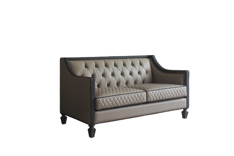 House - Beatrice Loveseat - Tan PU, Black PU & Charcoal Finish - Urban Living Furniture (Los Angeles, CA)