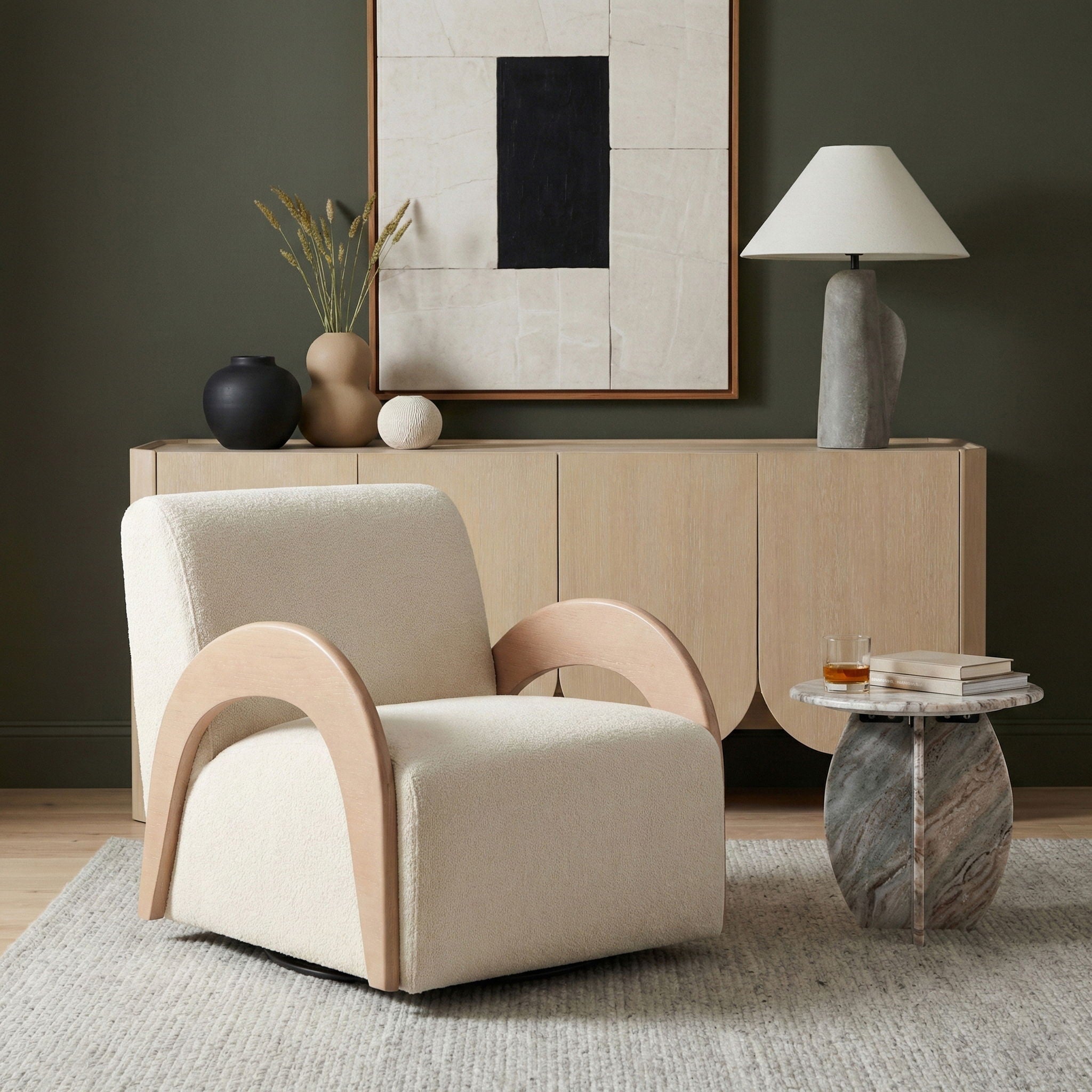 Neria - Chenille Fabric Upholstered Swivel Accent Chair - Cream / Painted Natural - Urban Living Furniture (Los Angeles, CA)