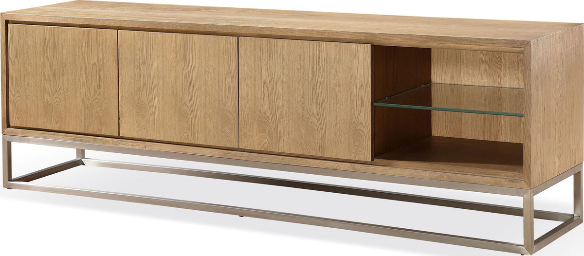 One - Coastal Modern TV Console - Brushed Stainless Steel And Bisque