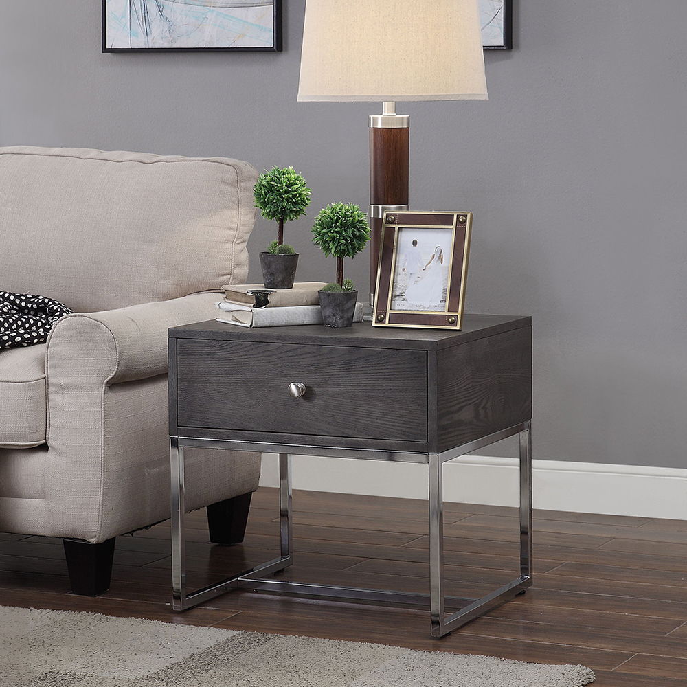 Iban - End Table - Gray Oak & Chrome - Urban Living Furniture (Los Angeles, CA)