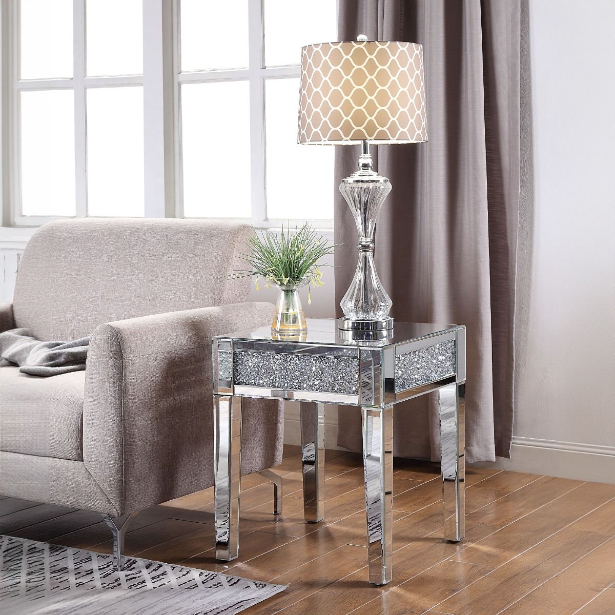 Noralie - 20" End Table - Mirrored & Faux Diamonds - Urban Living Furniture (Los Angeles, CA)