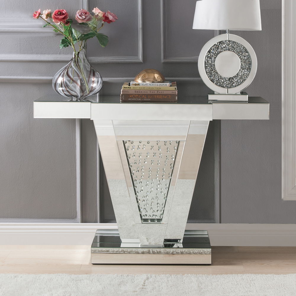 Nysa - 32"H Console Table - Mirrored & Faux Crystals - Urban Living Furniture (Los Angeles, CA)