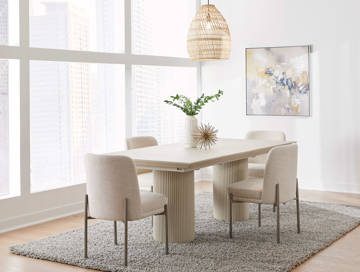 Crossroads 2.0 - Cannon Stone Top Double Pedestal Extension Dining Table With Wood Base - Ivory