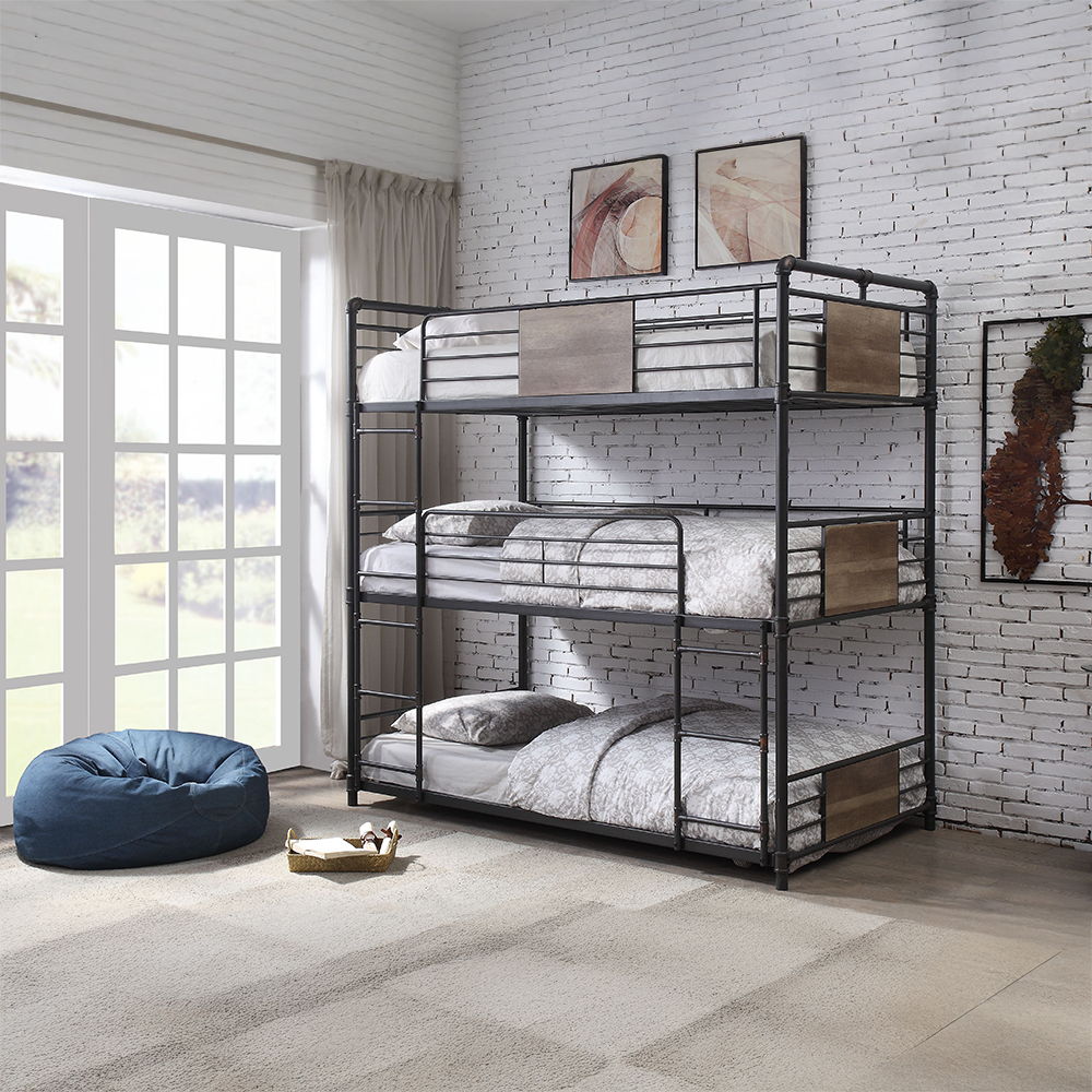 Brantley - Triple Twin Bunk Bed - Sandy Black & Dark Bronze Hand-Brushed - Urban Living Furniture (Los Angeles, CA)