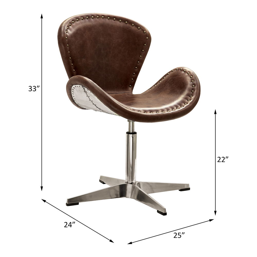 Brancaster - 33" Accent Chair With Swivel - Retro Brown Top Grain Leather & Aluminum - Urban Living Furniture (Los Angeles, CA)