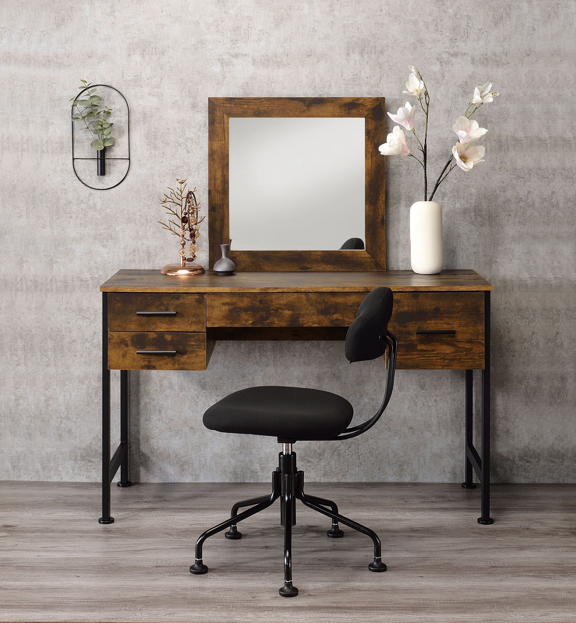 Juvanth - Vanity Desk & Mirror - Rustic Oak & Black - Urban Living Furniture (Los Angeles, CA)