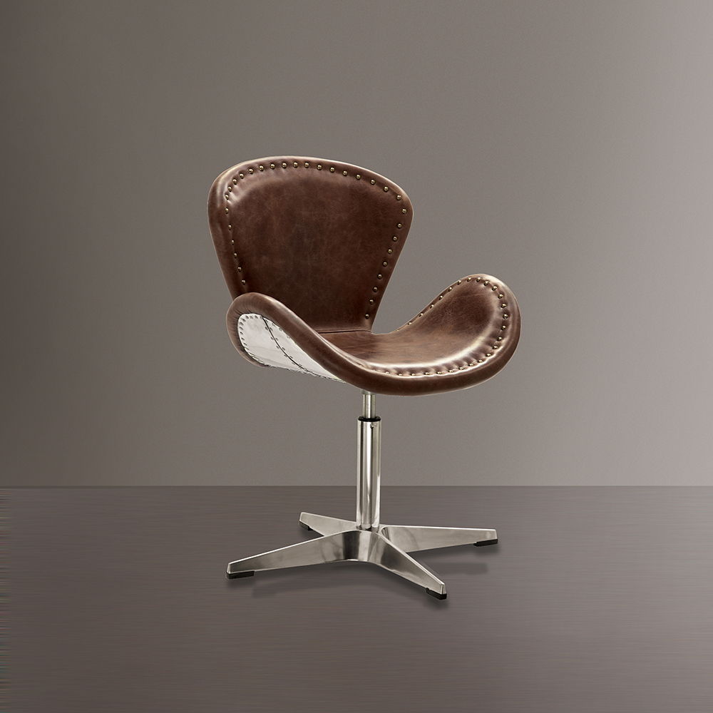 Brancaster - 33" Accent Chair With Swivel - Retro Brown Top Grain Leather & Aluminum - Urban Living Furniture (Los Angeles, CA)