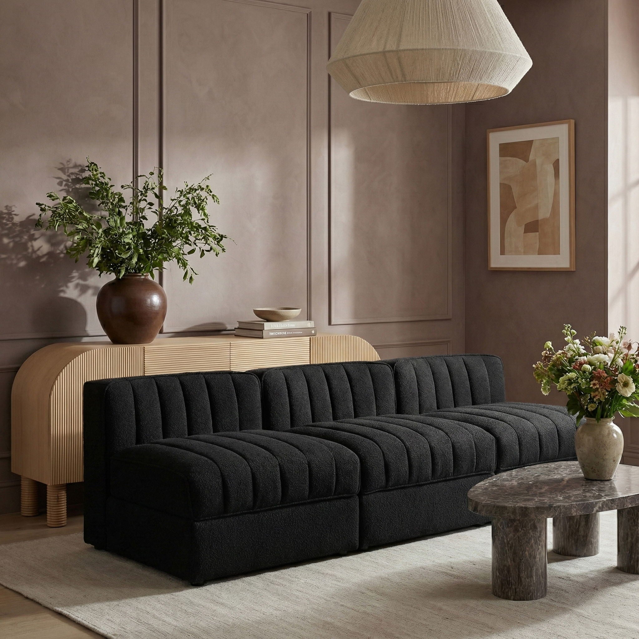 Rummi - Velvet Performance Fabric Upholstered 3 Piece Modular Armless Sofa - Urban Living Furniture (Los Angeles, CA)