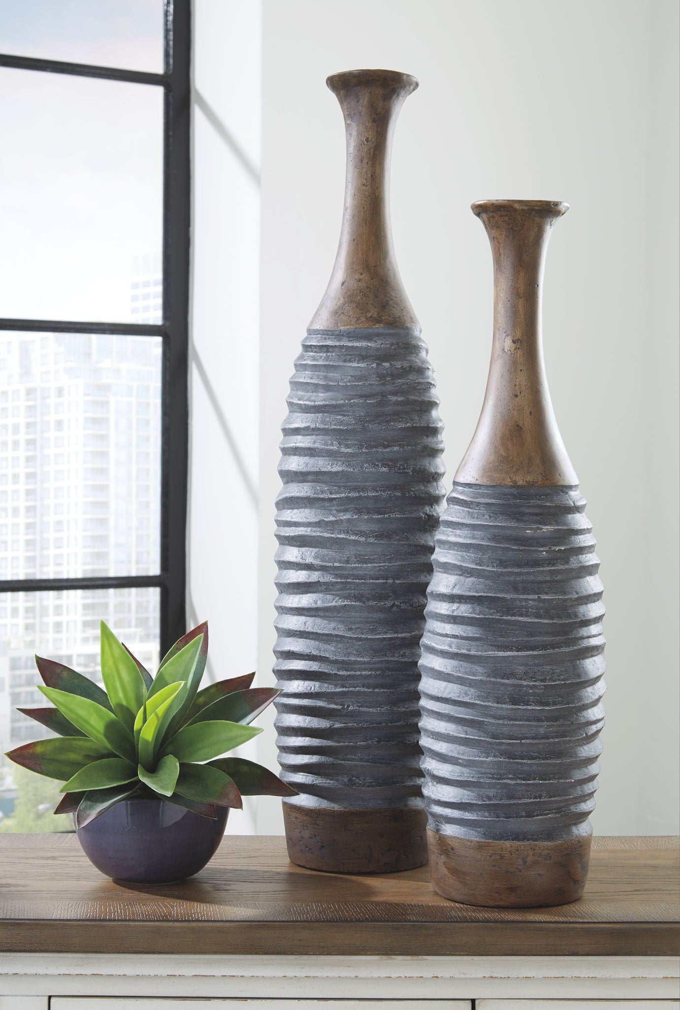 Blayze - Antique Gray / Brown - Vase Set (Set of 2) - Urban Living Furniture (Los Angeles, CA)