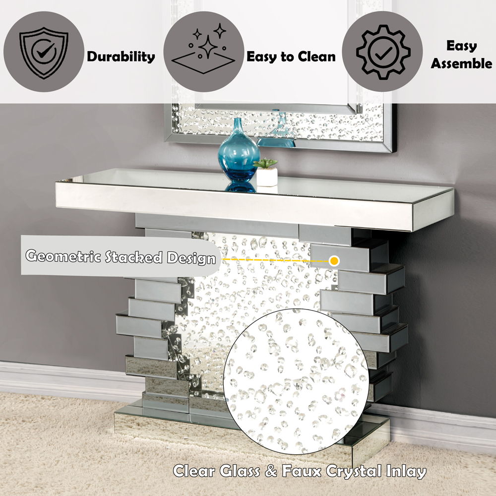 Nysa - 47" X 14" Console Table - Mirrored & Faux Crystals - Urban Living Furniture (Los Angeles, CA)