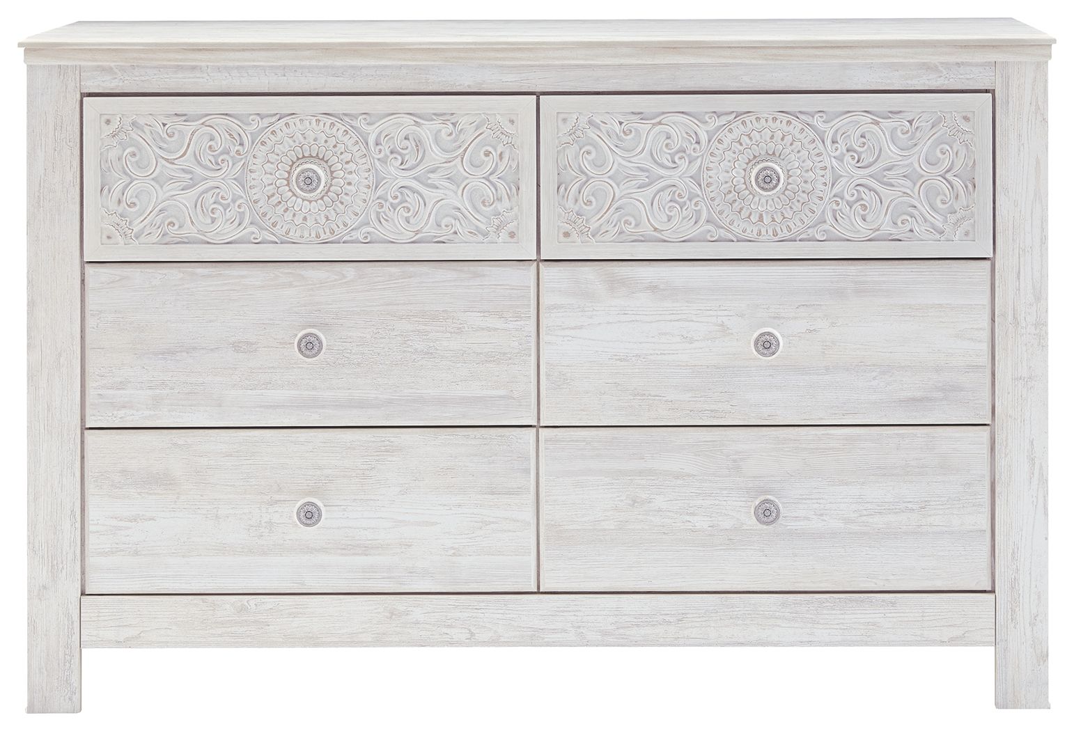 Paxberry - Whitewash - Six Drawer Dresser - Medallion Drawer Pulls - Urban Living Furniture (Los Angeles, CA)
