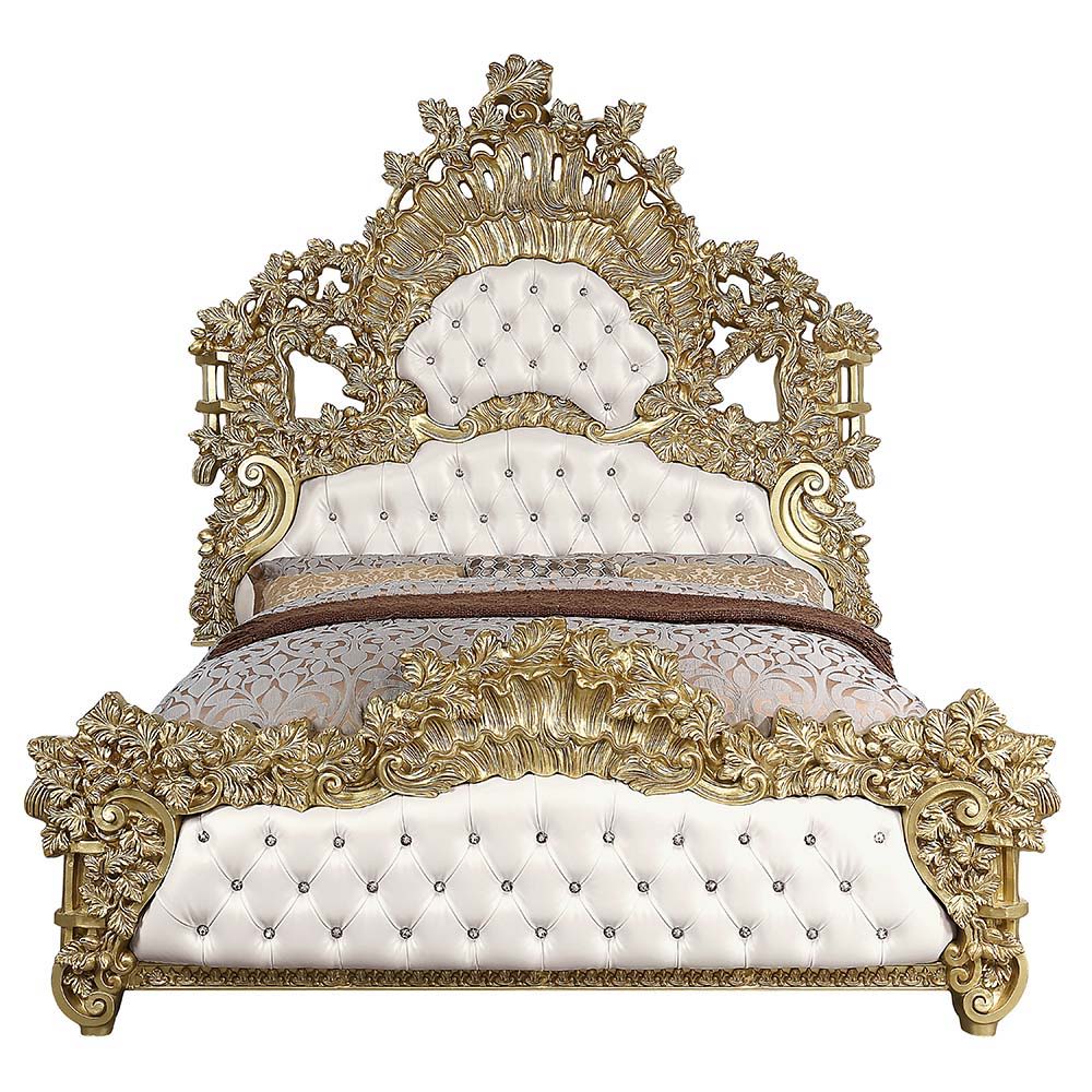 Bernadette - Eastern King Bed - White Synthetic Leather Fabric & Gold - Urban Living Furniture (Los Angeles, CA)