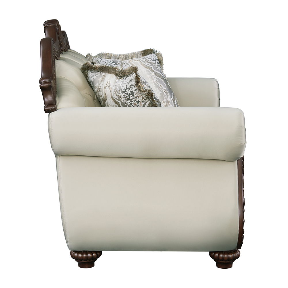 Pierce - Loveseat With 3 Pillows - Beige Fabric & Cherry Finish - Urban Living Furniture (Los Angeles, CA)