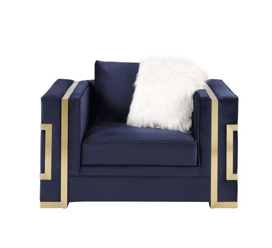Virrux - Chair With 2 Pillows - Blue Velvet & Gold - Urban Living Furniture (Los Angeles, CA)