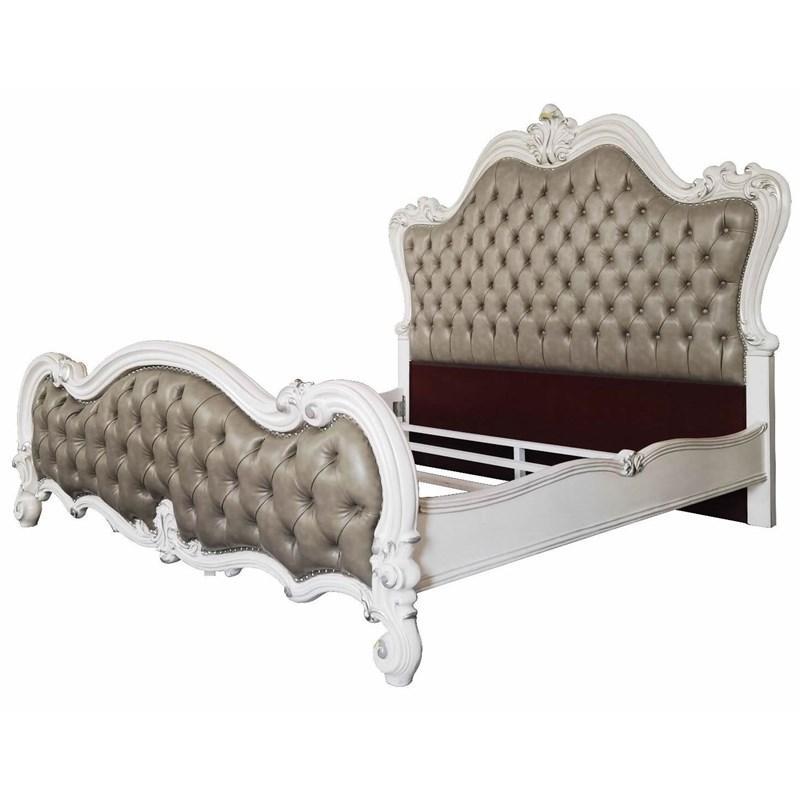 Versailles II - Queen Bed - Vintage Gray PU & Bone White Finsih - Urban Living Furniture (Los Angeles, CA)