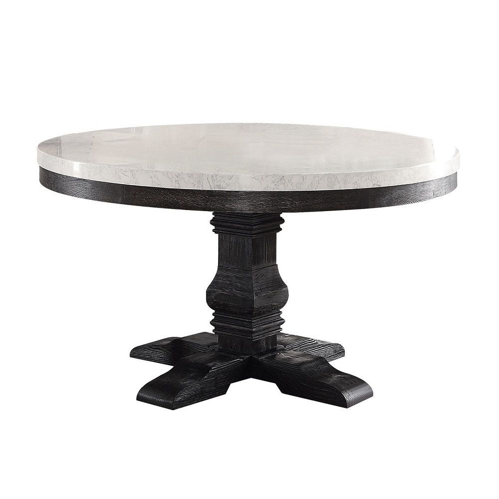 Nolan - Round Dining Table - White Marble Top & Salvage Dark Oak - Urban Living Furniture (Los Angeles, CA)