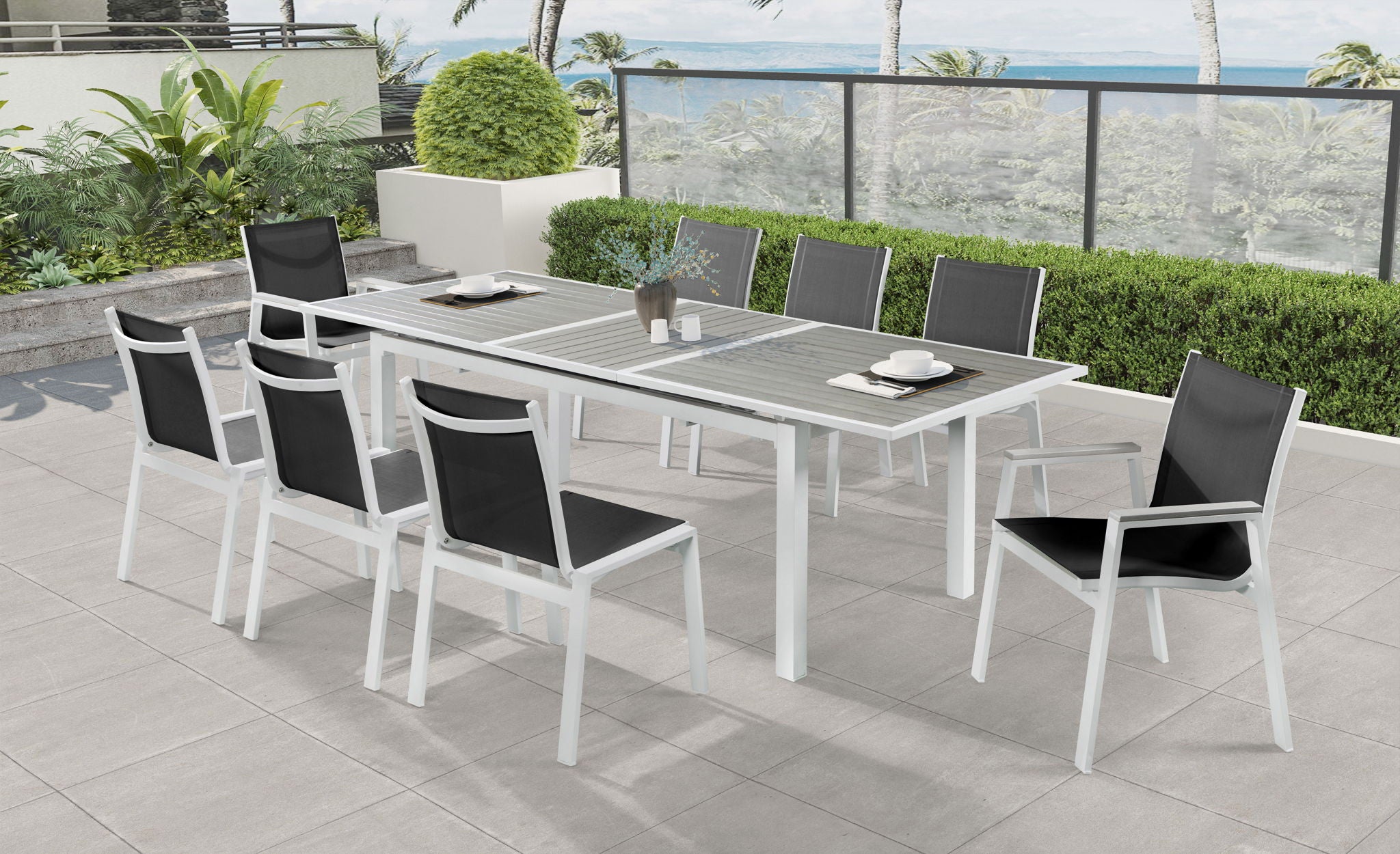 Nizuc - Outdoor Patio Dining Arm Chair With White Frame And Gray Arms (Set of 2) - Urban Living Furniture (Los Angeles, CA)
