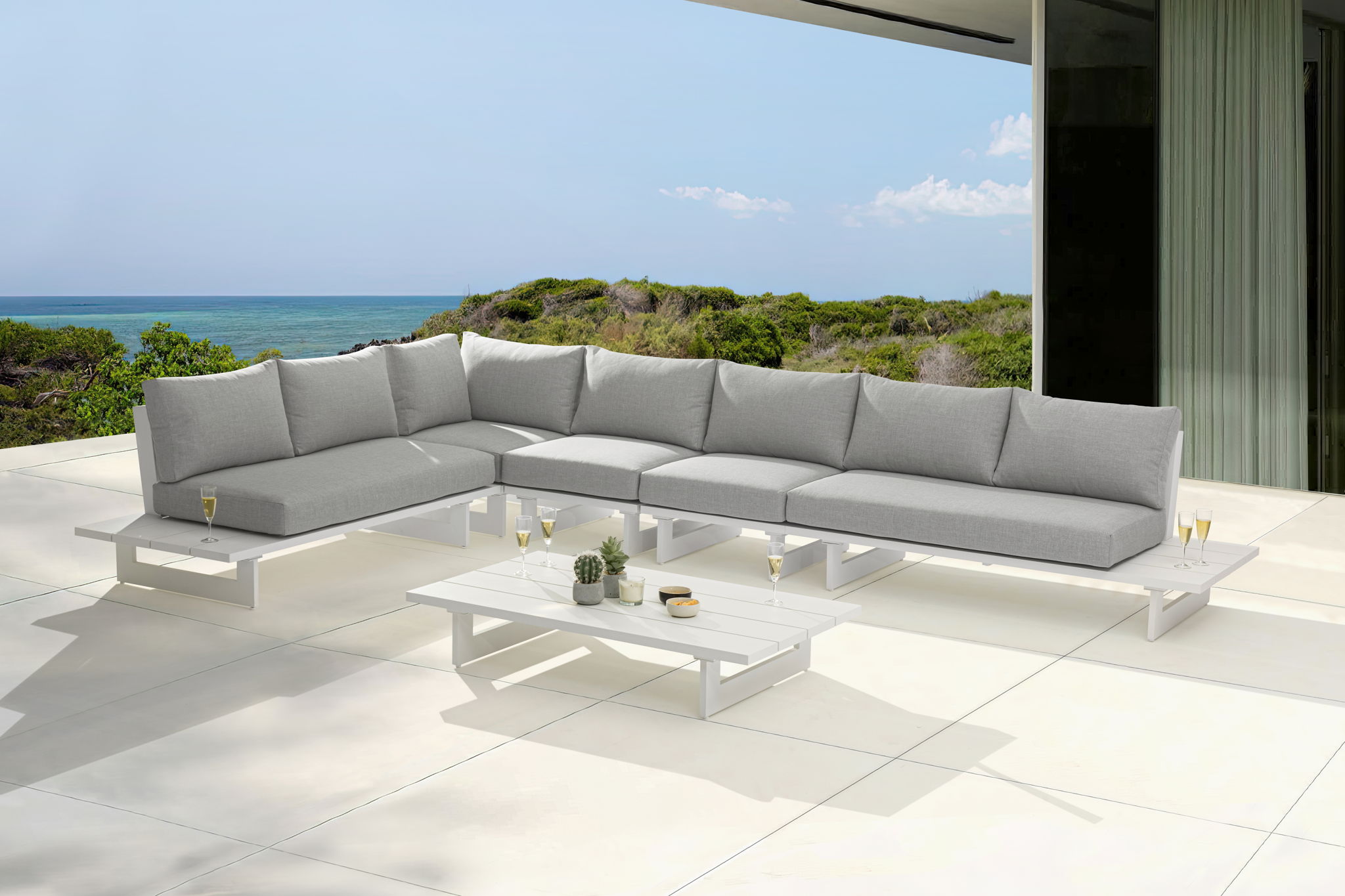 Maldives - 5 Piece Water Resistant Outdoor Patio Modular Sectional With White Base - Urban Living Furniture (Los Angeles, CA)