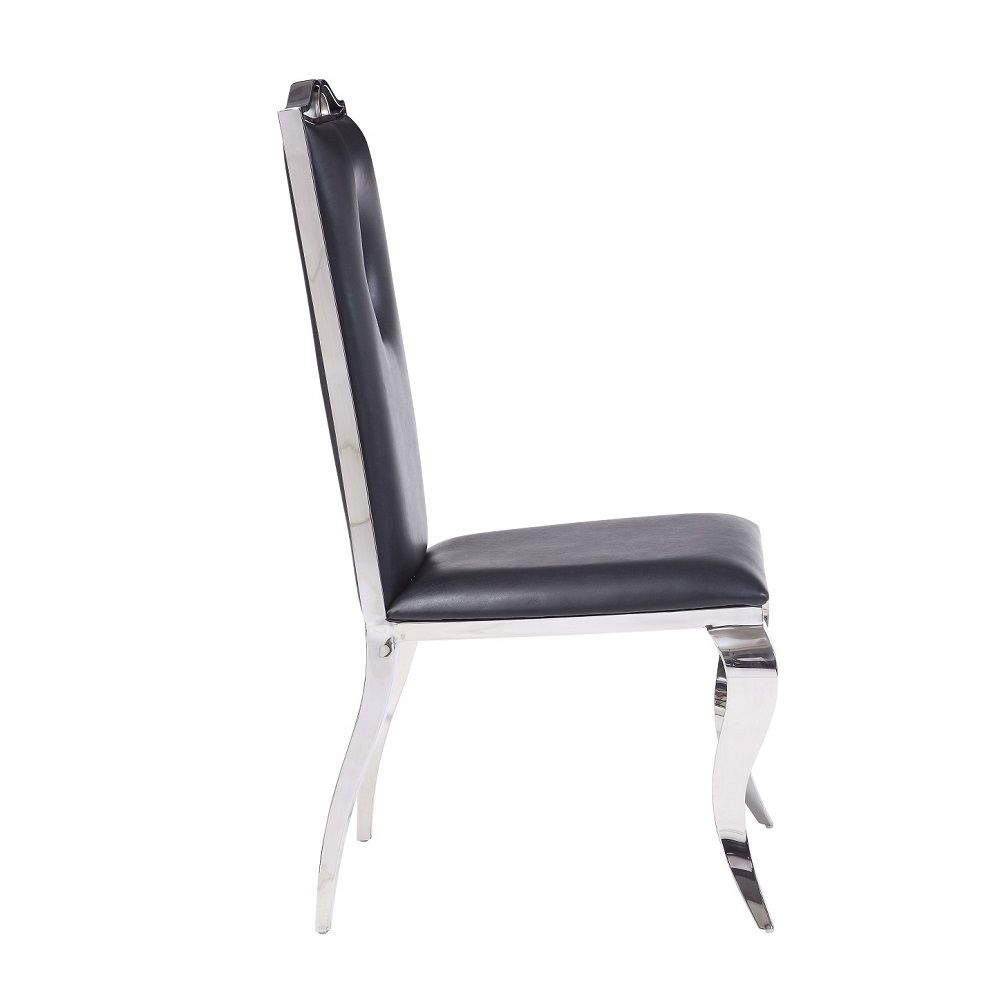 Cyrene - Side Chair (Set of 2) - Black Synthetic Leather & Stainless Steel