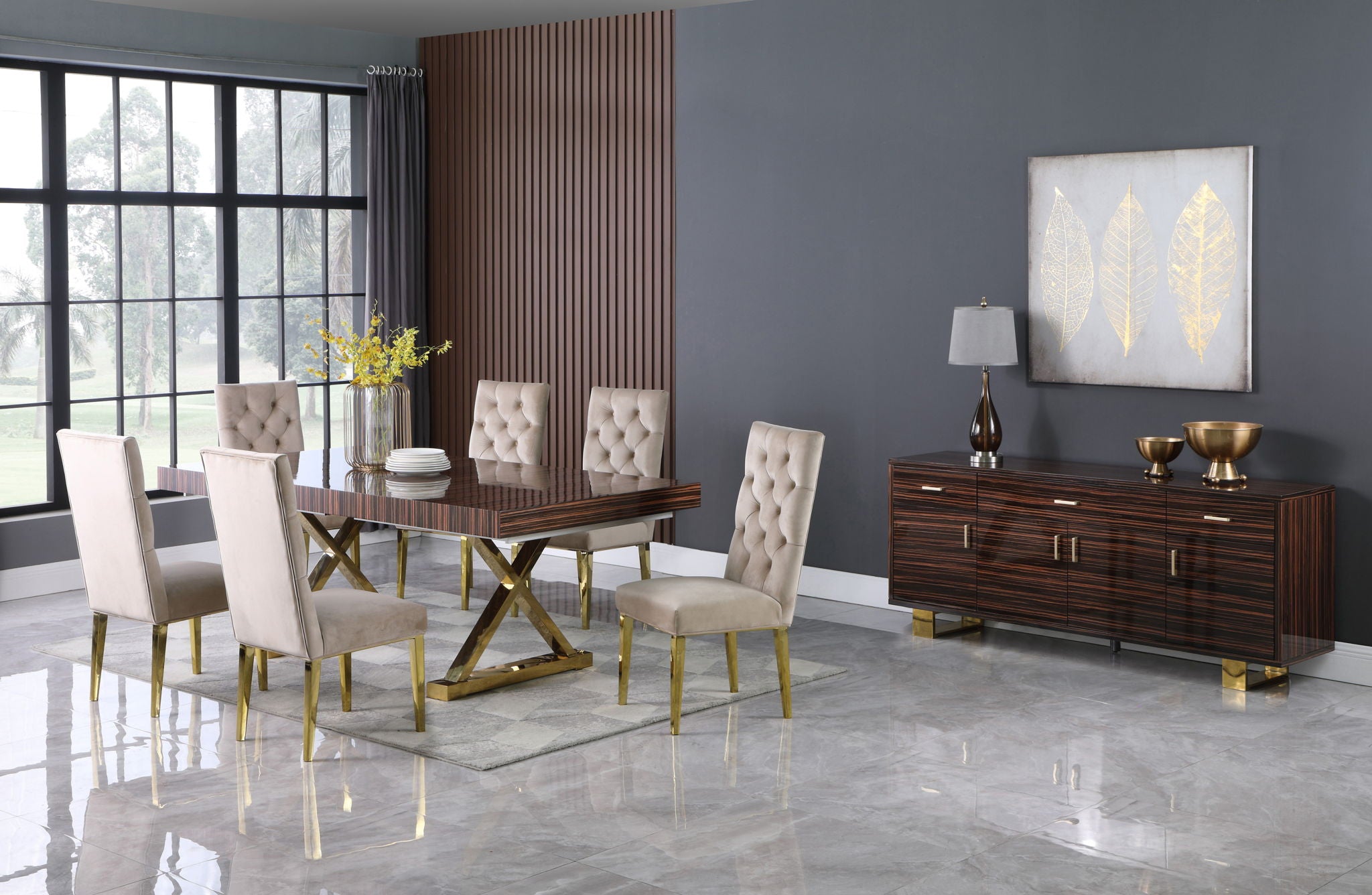 Excel - Extendable Dining Table with Gold Base - Urban Living Furniture (Los Angeles, CA)