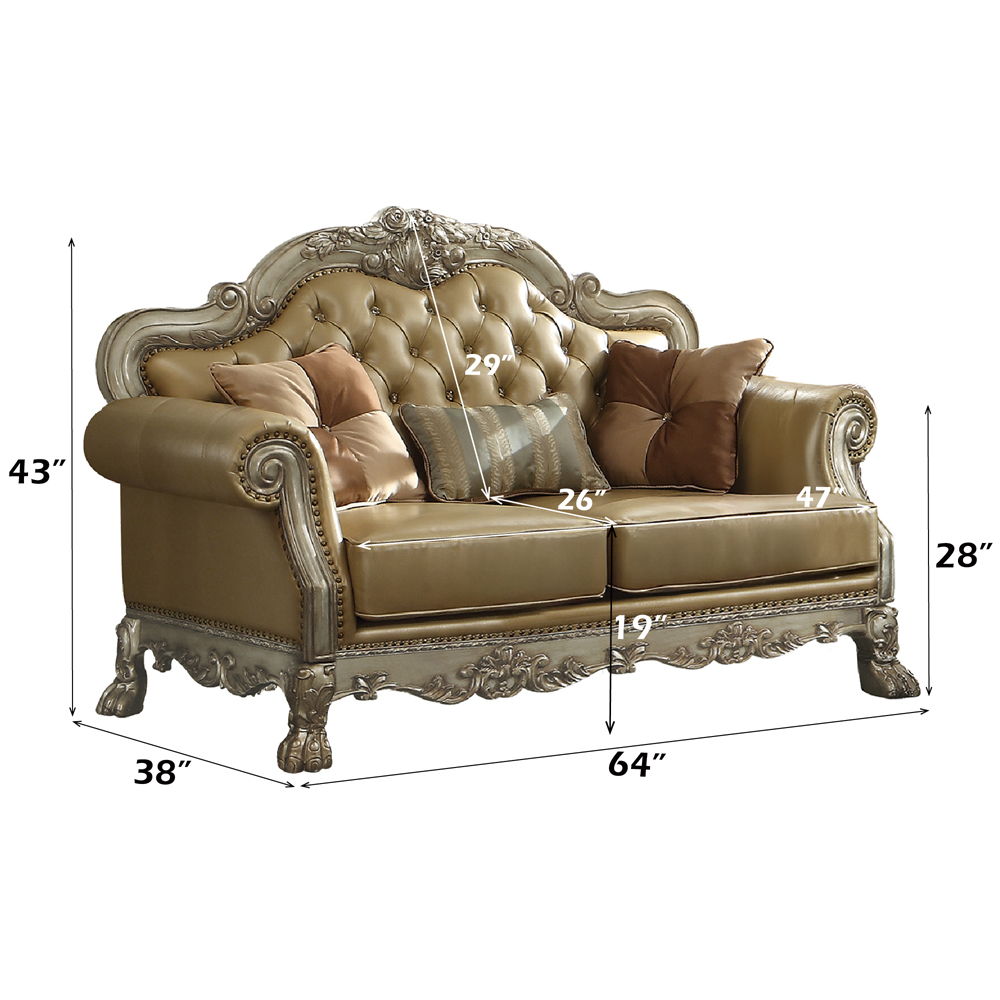 Dresden - Loveseat With 3 Pillows - Bone Synthetic Leather & Gold Patina - Urban Living Furniture (Los Angeles, CA)