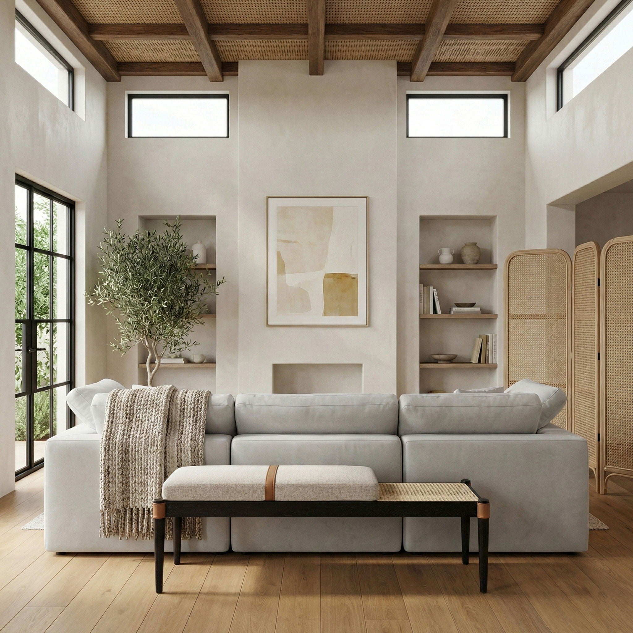 Nara - Linen Textured Fabric Upholstered Bench - Painted Black - Urban Living Furniture (Los Angeles, CA)