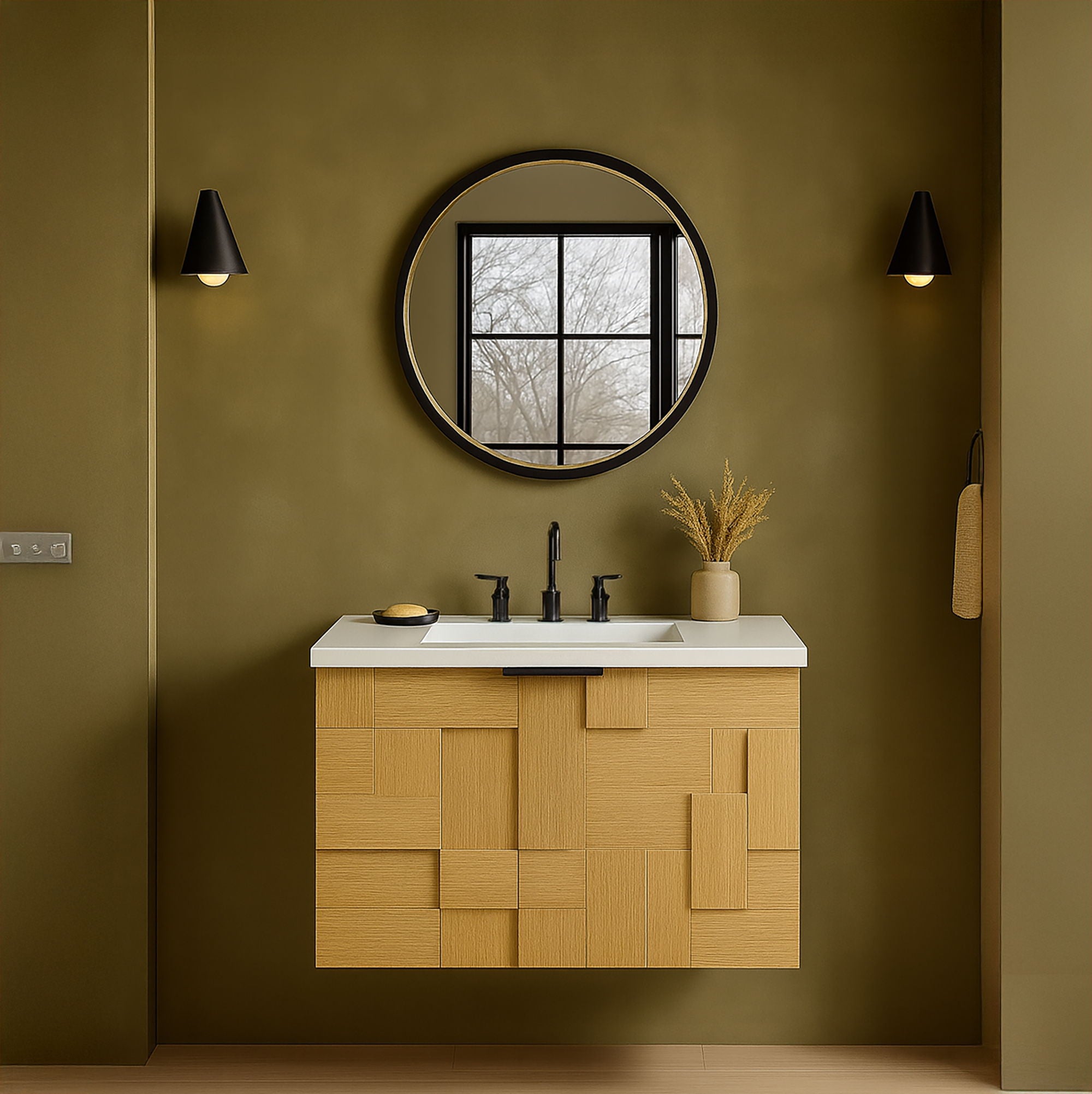 Leonardo - Engineered Stone And Solid Wood 24" Wall Mounted Bathroom Vanity - Urban Living Furniture (Los Angeles, CA)