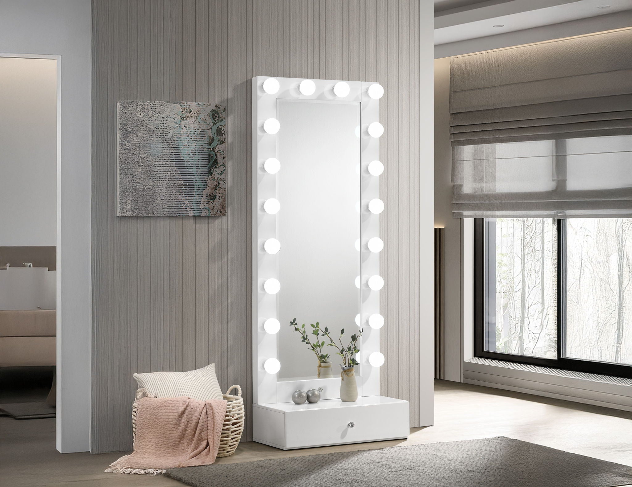 Luxo - Tall Lighted Drawer Vanity Mirror - White - Urban Living Furniture (Los Angeles, CA)
