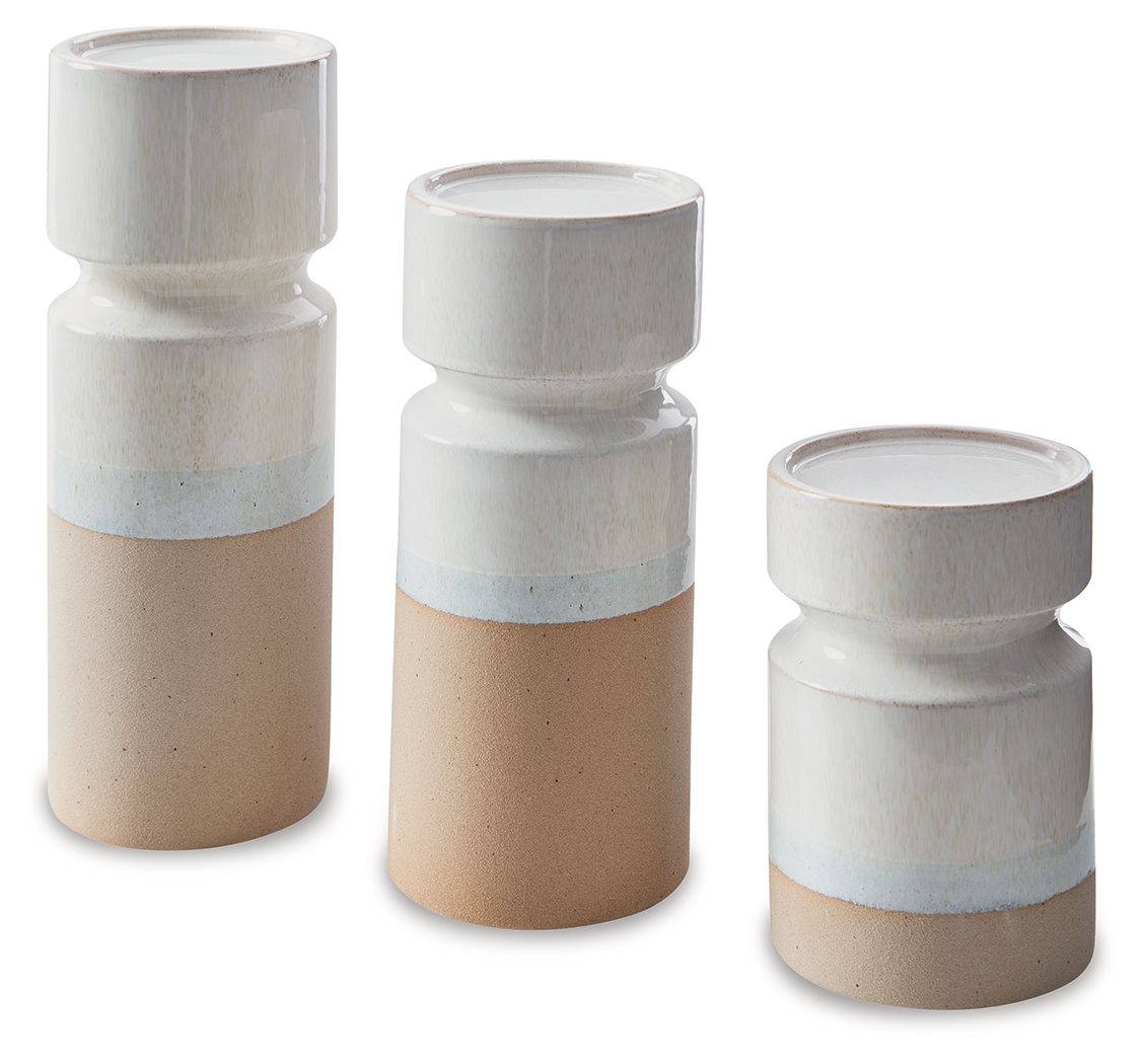 Hurston - Ivory / Brown - Candle Holder Set (Set of 3) - Urban Living Furniture (Los Angeles, CA)